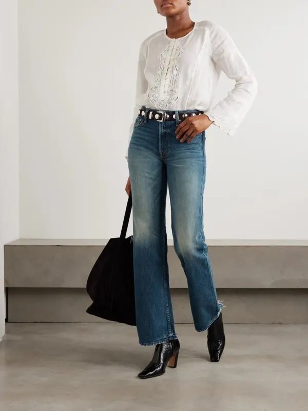 MOTHER Blue Cropped Flare Jeans